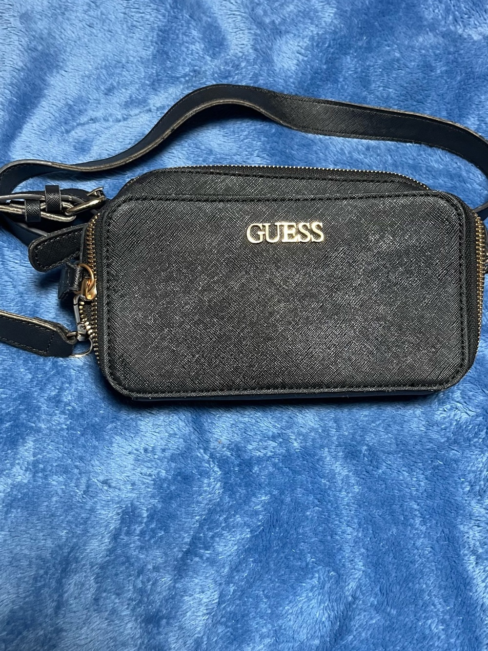 GUESS Black Men's Belt Bag with Gold Logo